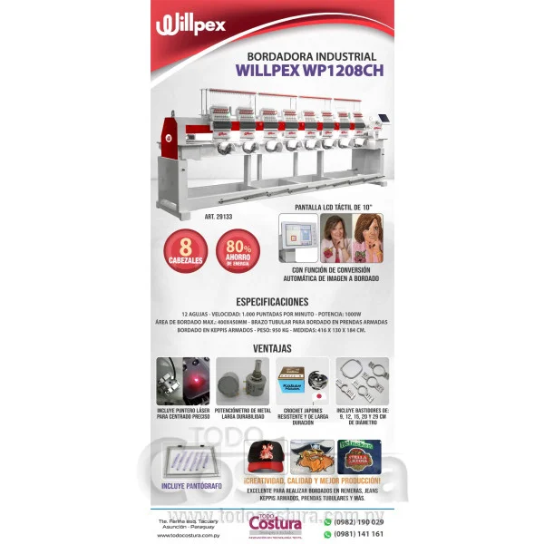 BORDADORA INDUSTRIAL (8 CABEZALES) WILLPEX WP1208